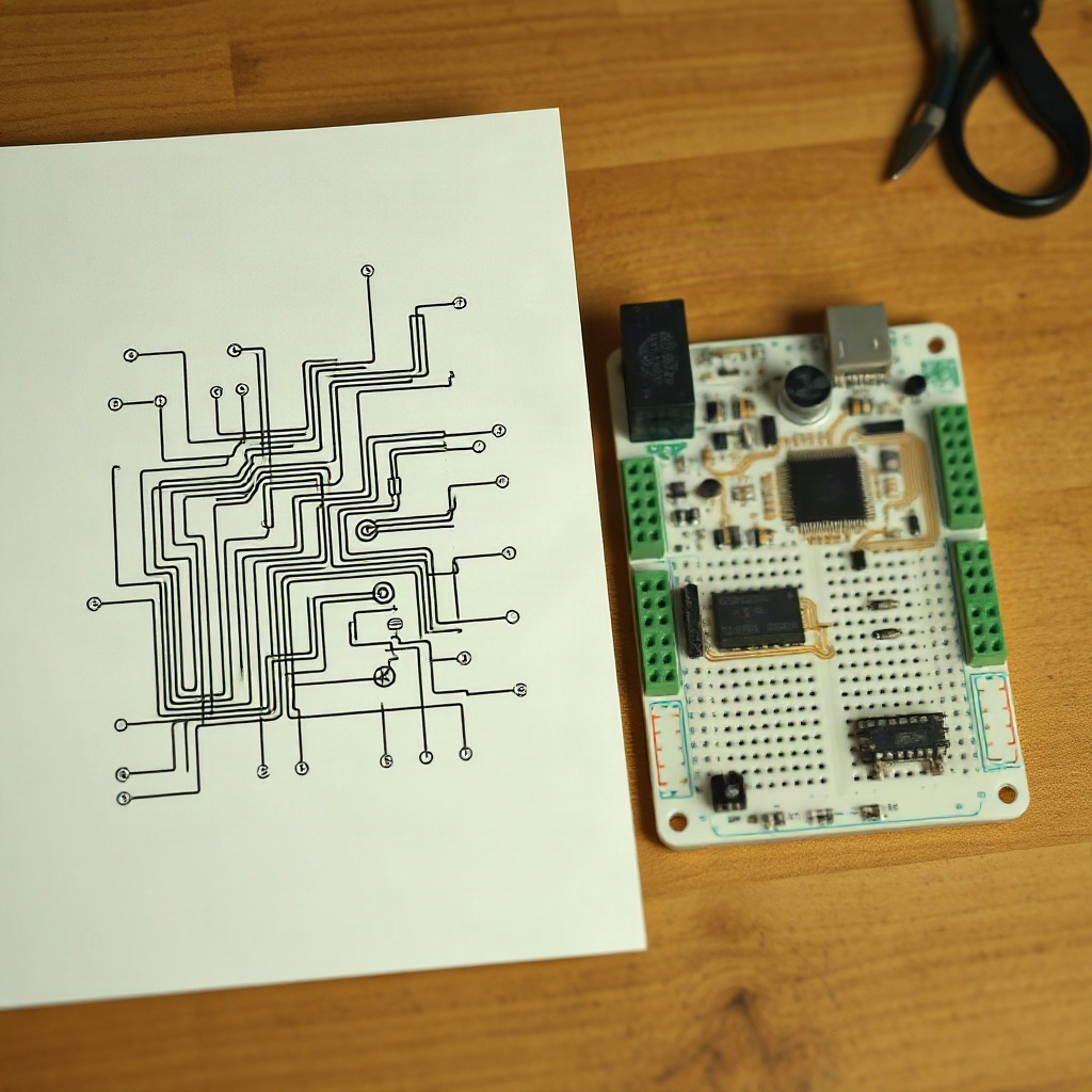 Wiring sketch beside breadboard build